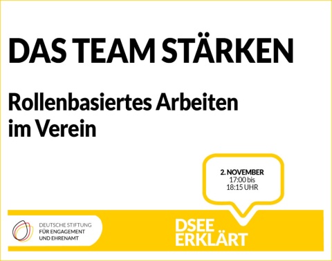 Titelfolie des Webinars Das Team stärken - rollenbasiertes Arbeiten im Verein